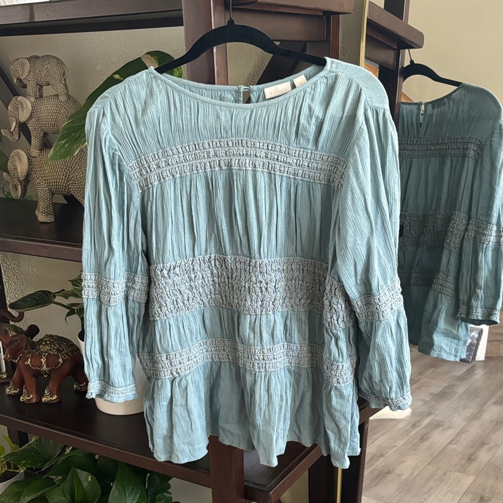 Hinge Light Blue Smocked Blouse